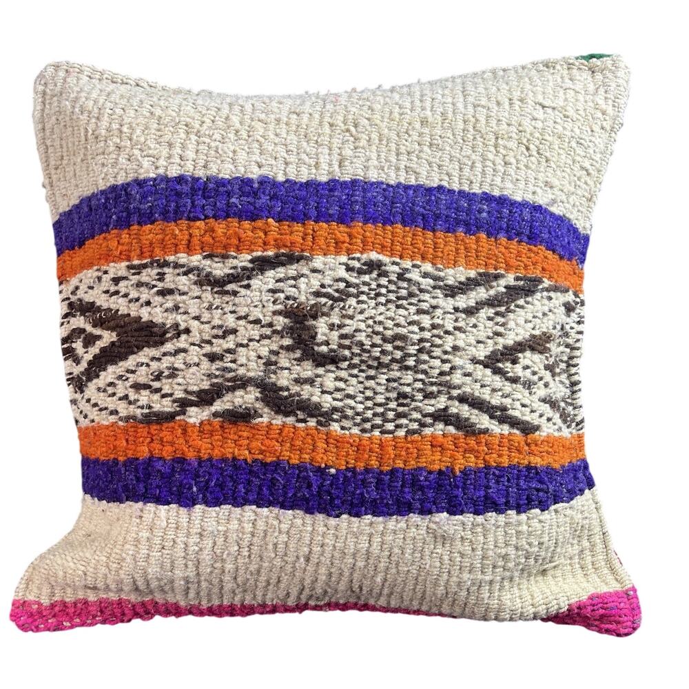 Handmade Peruvian Pillow Cover 17x17, Andean Woven Textile Cushion Case, Cream